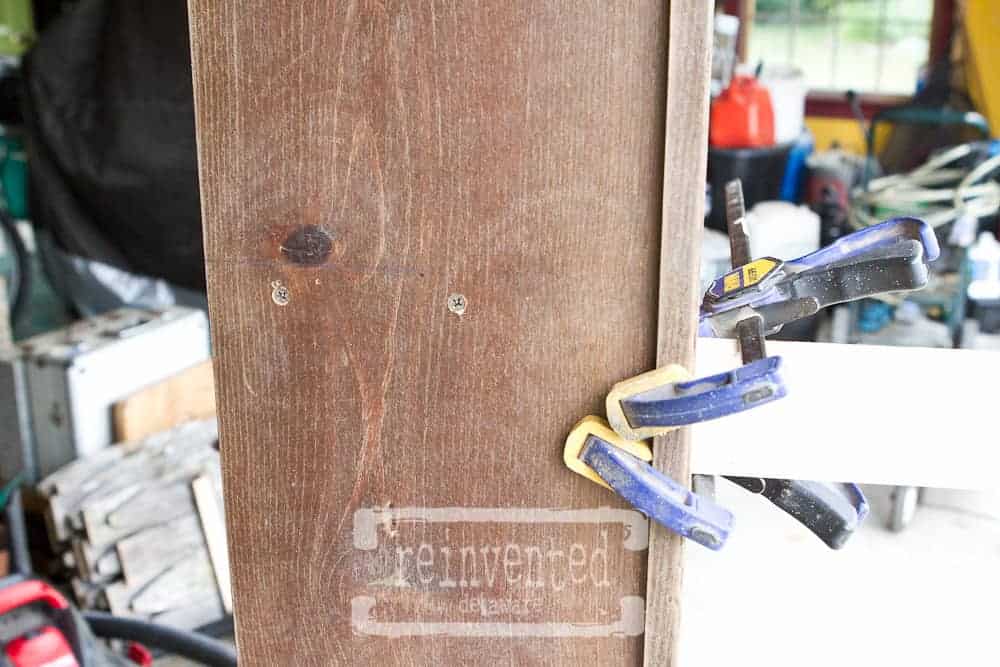 clamp used on gun cabinet upcycle project