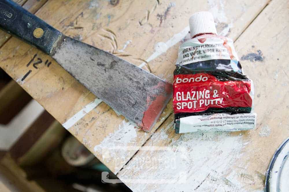 glazing putty used on old furniture upcycled project