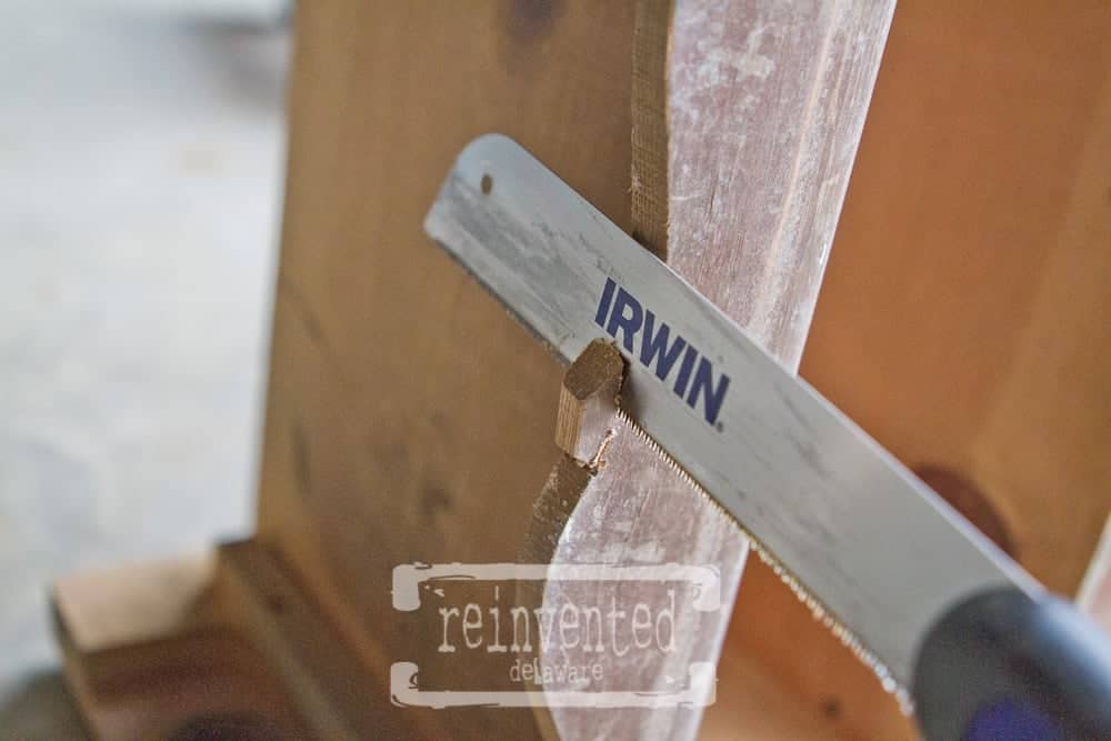 saw on old gun cabinet upcyle project