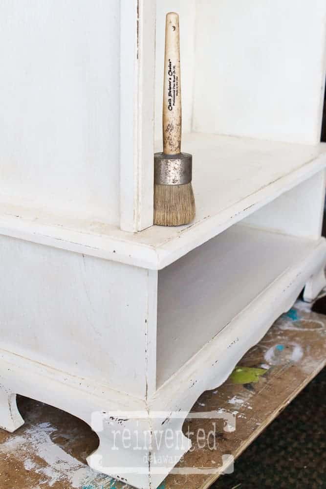 painted gun cabinet makeover with wax brush for rustic look