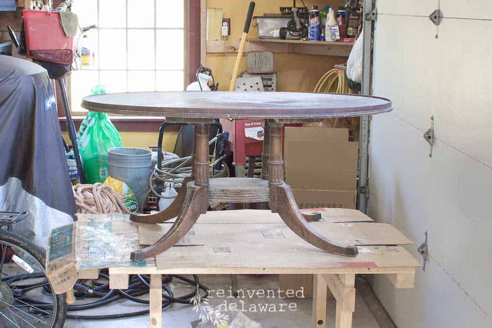 dirty vintage coffee table before makeover