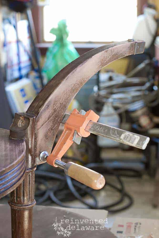 wood clamp on broken coffee table leg