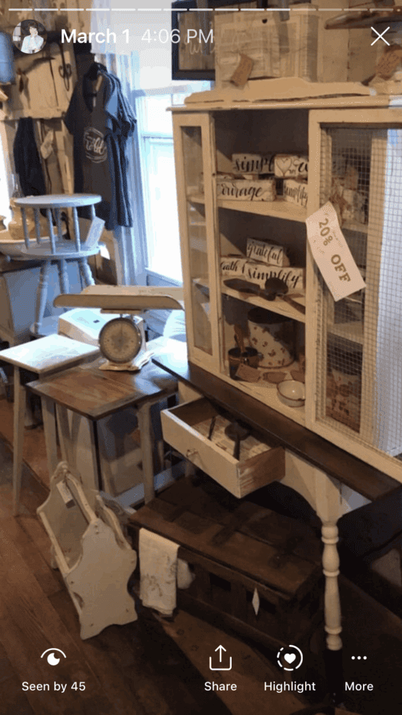 antique kitchen hutch in a shop filled with home decor pieces
