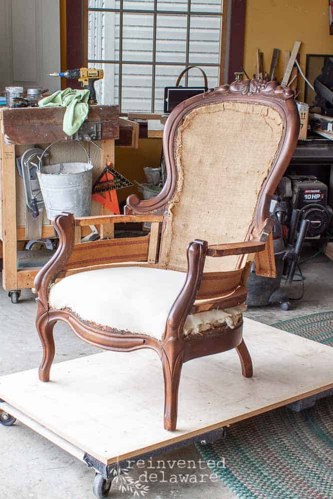 victorian chair with carved detail sanded