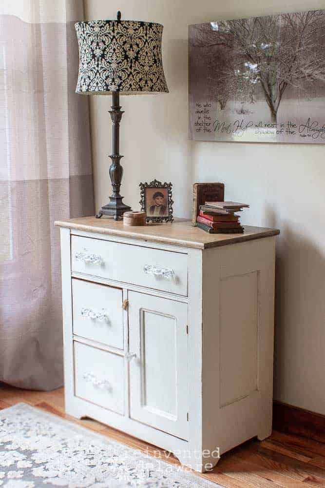 vintage washstand makeover in Miss Mustard Seed Milk Paint