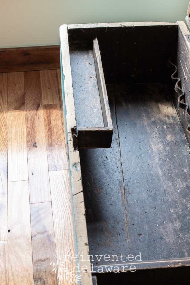 old wooden tool box after transformation in MMS Kitchen Scale showing interior of box