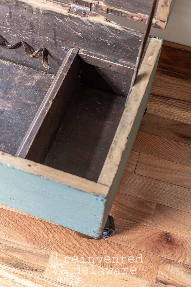 wood toolbox after transformation in MMS Kitchen Scale showing interior of box