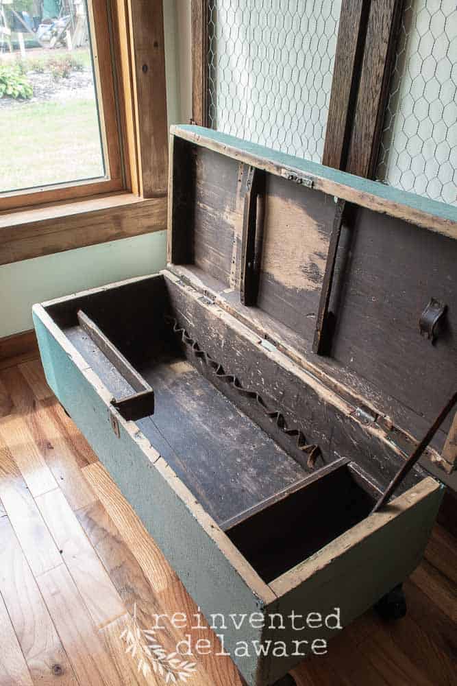 wood toolbox after transformation in MMS Kitchen Scale showing interior of box