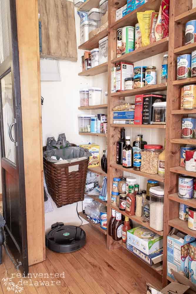 messy pantry items in laundry room