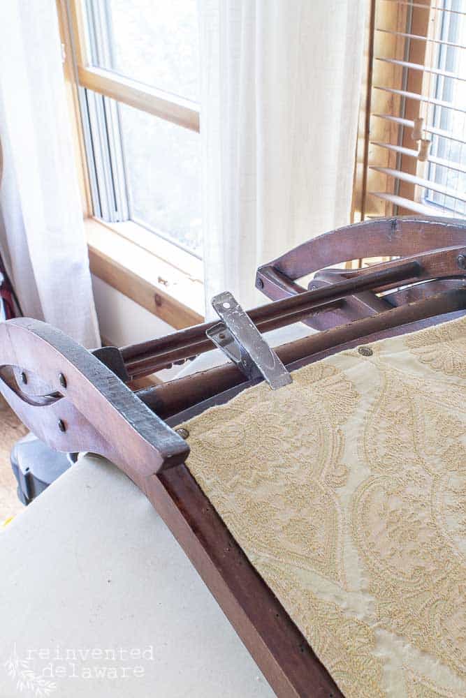 process of reupholstering antique folding rockers