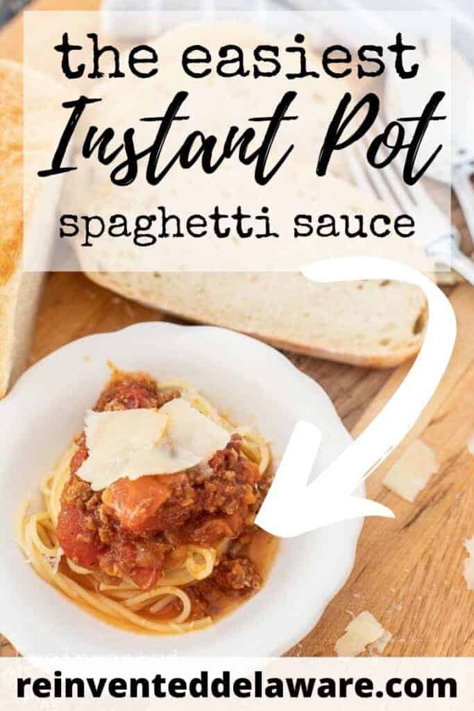 Pinterest graphic for Instant Pot spaghetti sauce