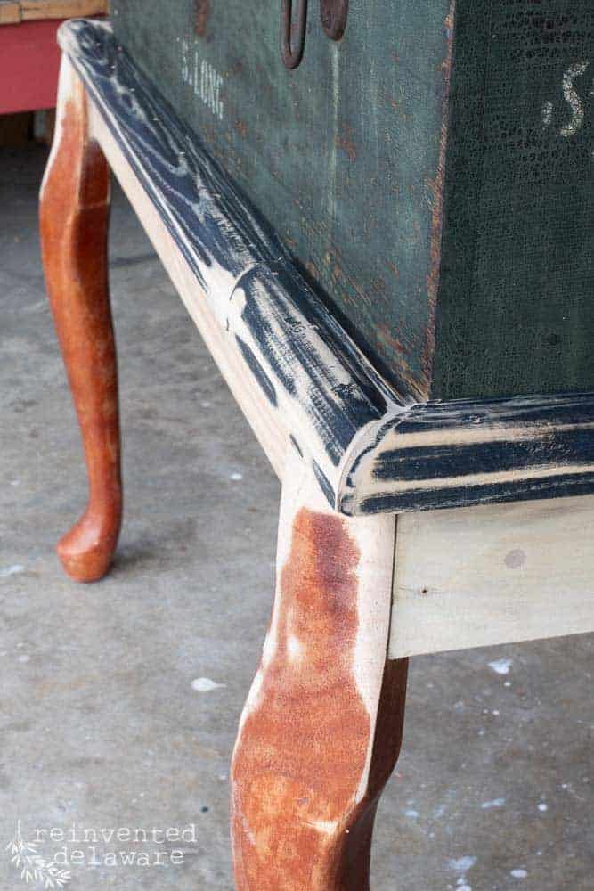 angled shot of old frame section attached to tool chest upcycle project