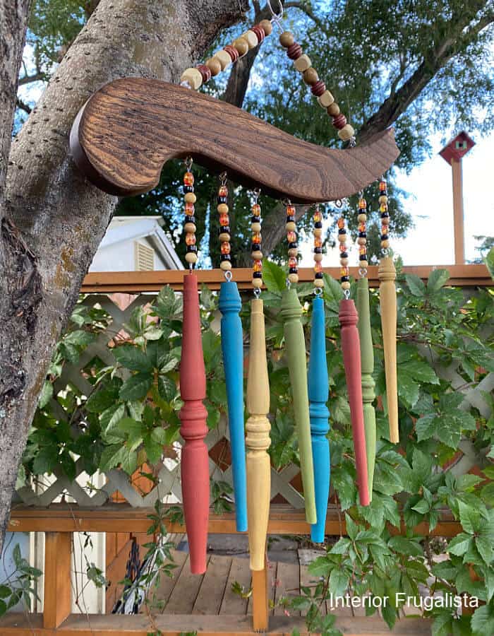 Wind chime made from salvaged pieces.