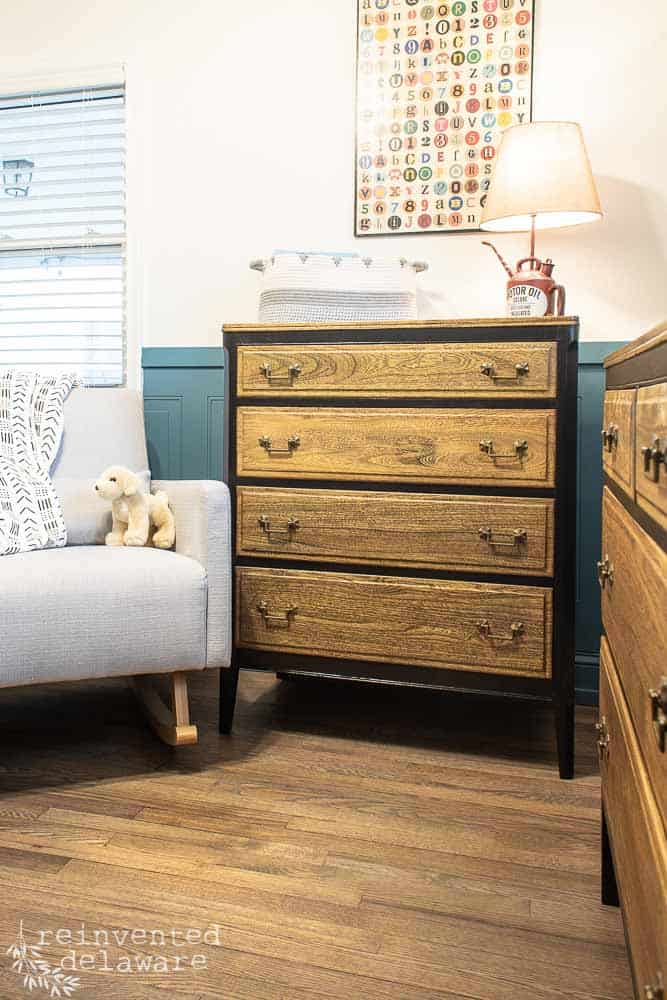 Vintage dresser that was painted black using Dixie Belle Paint.