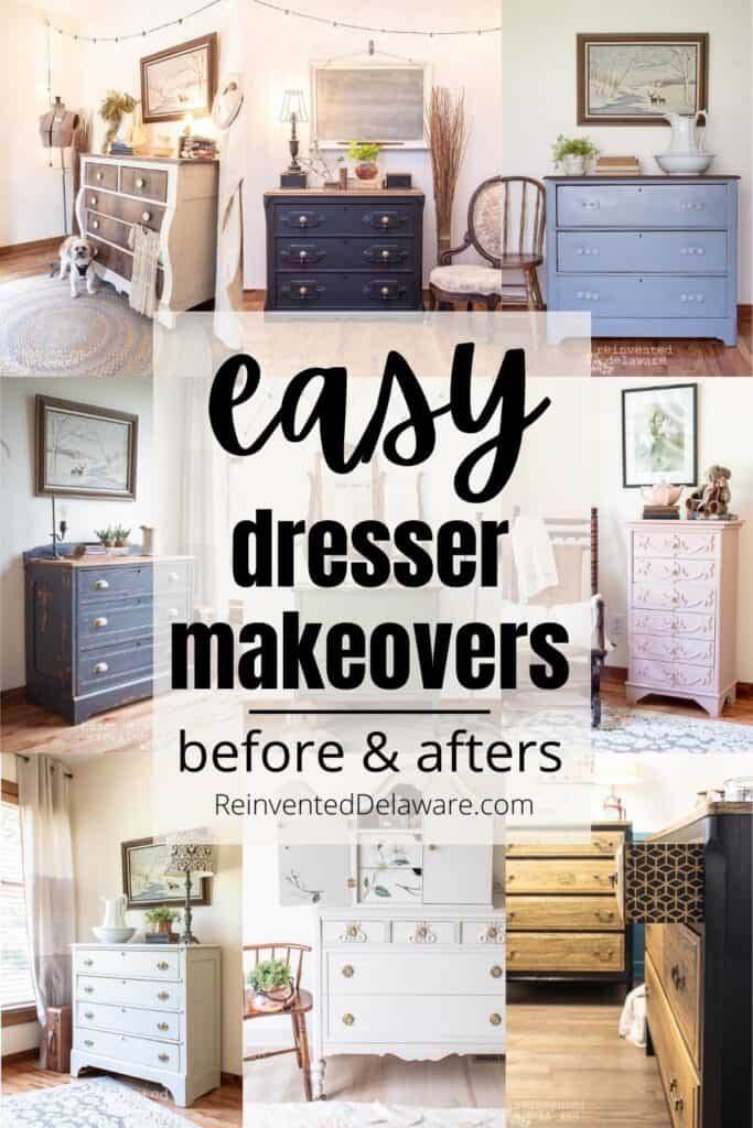 Pinterest graphic with text overlay "easy dresserr makeovers before and afters"