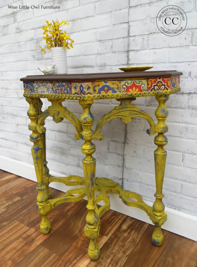 painted table in bold colors with Dixie Belle Terra clay paint