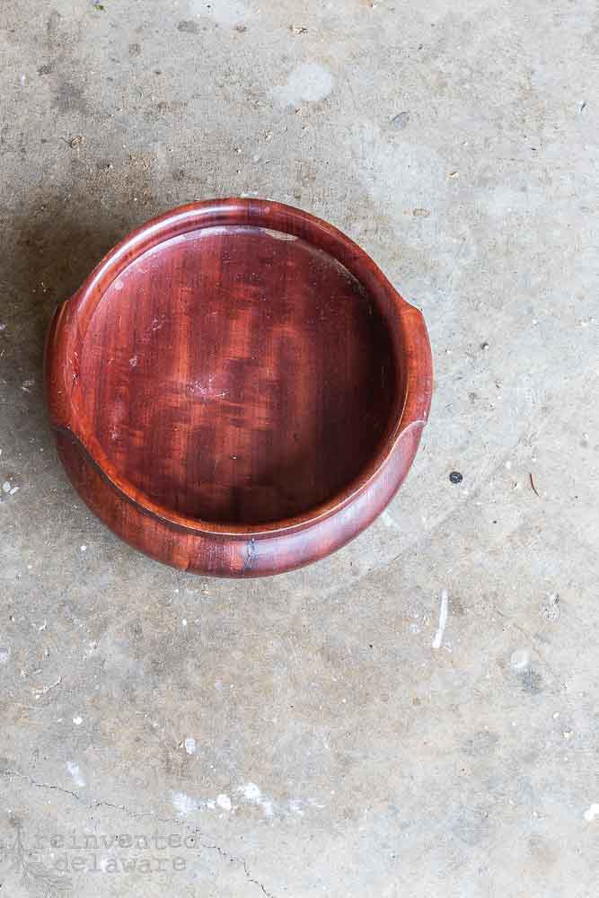 wood bowl found at local thrift store for a painted home decor makeover