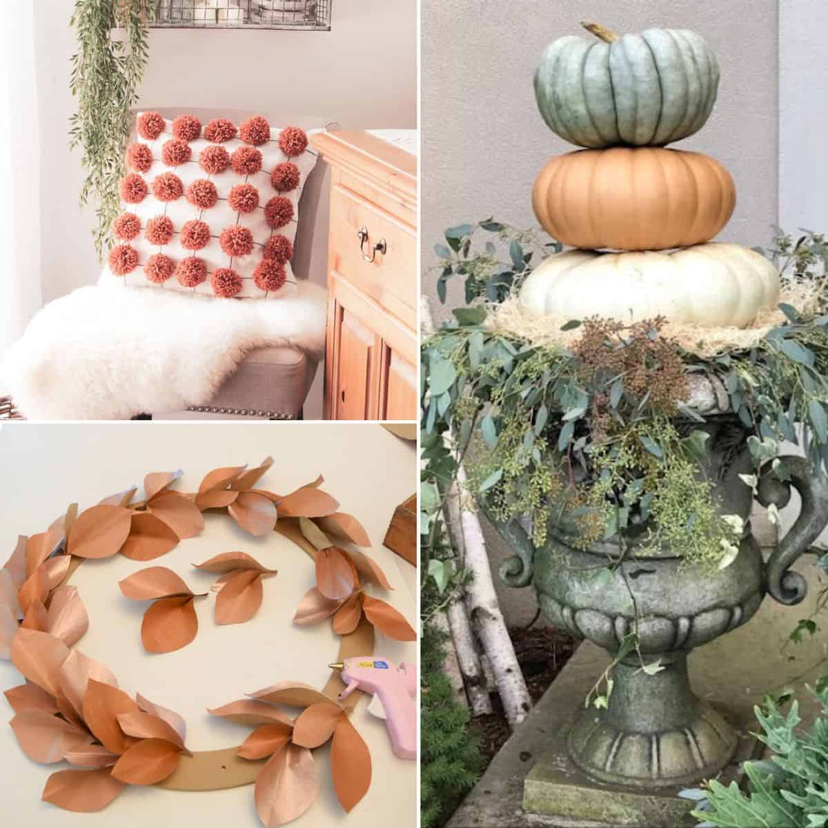 collage of fall home decor diy projects