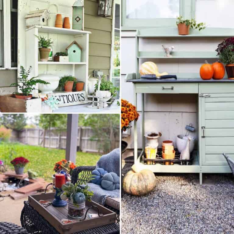 collage of outdoor fall home decor