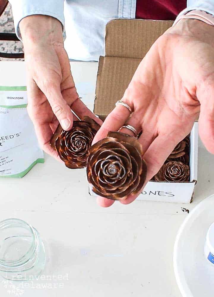 rose pinecones for how to make a twig wreath tutorial