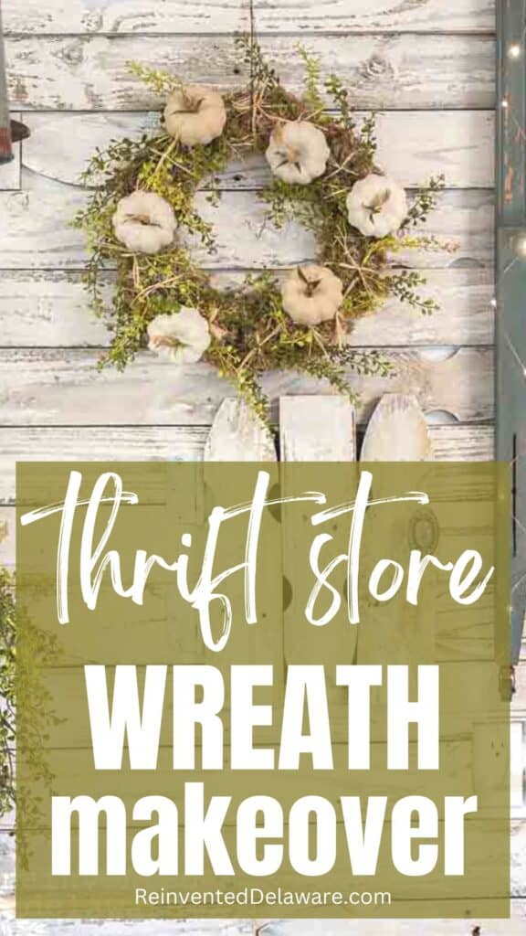 pinterest graphic with text easy thrift store wreath makeover