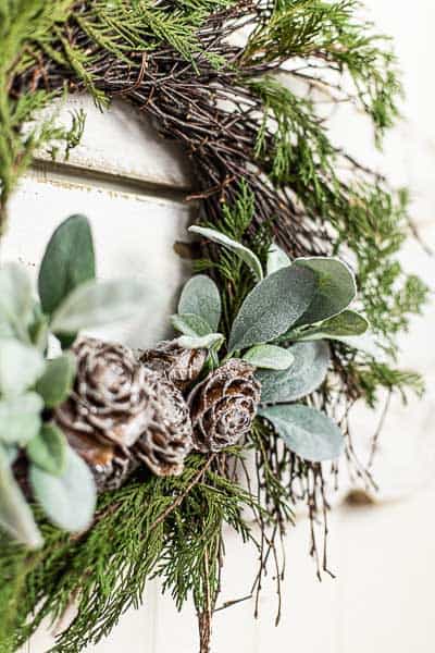 base of twig wreath with pinecone for Christmas home decor