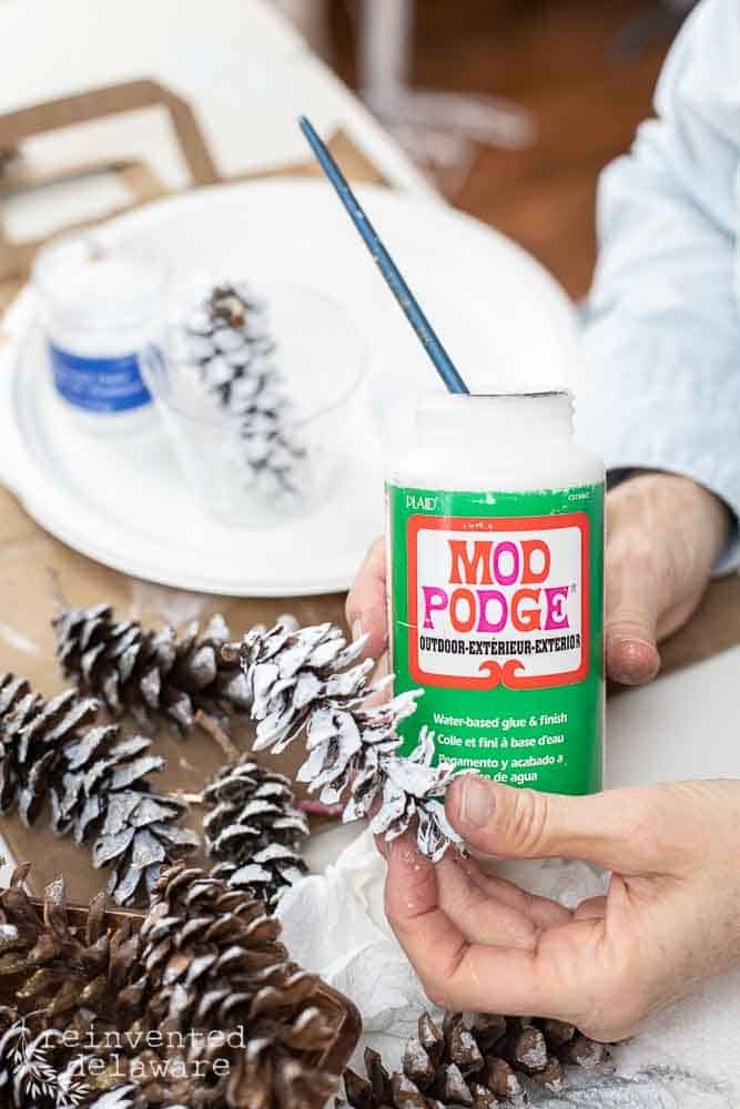 mod podge for DIY farmhouse Christmas ornaments