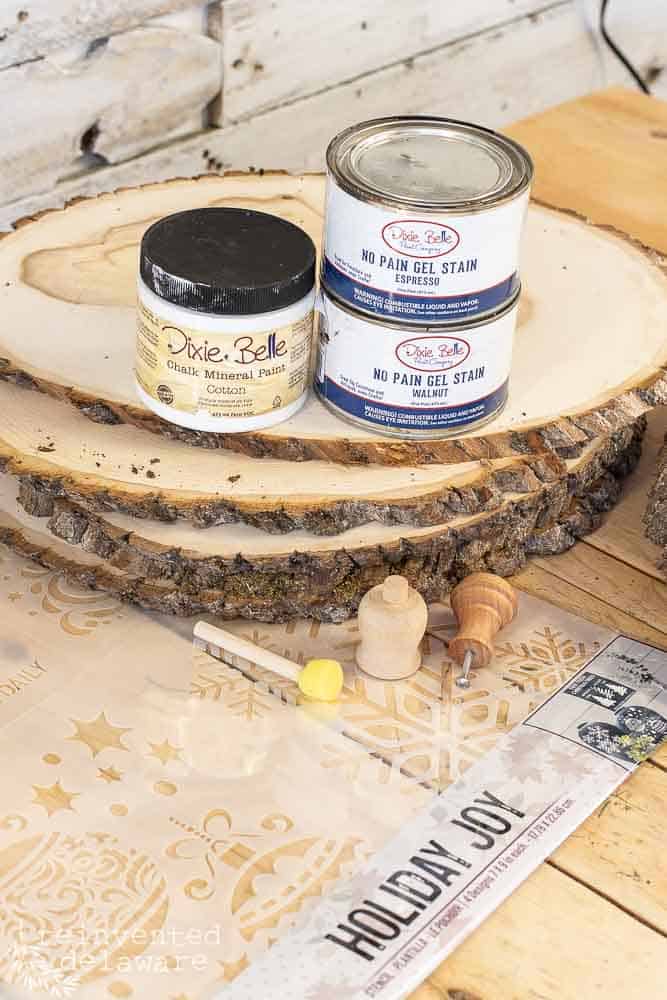 natural wood slices for handmade gift ideas with Dixie Belle products