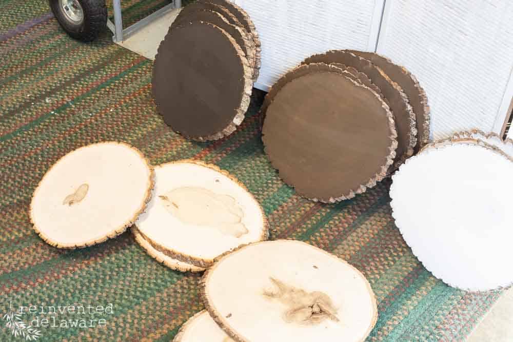 natural wood slices used for wooden sign making
