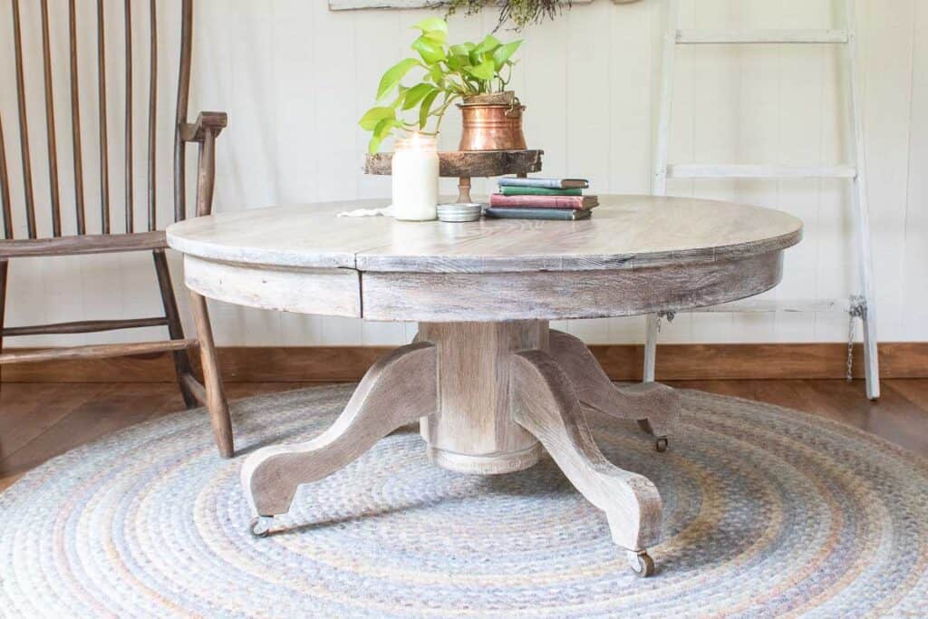 upcycled coffee table made from an old dining room table
