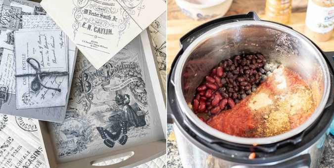 upcyled junk home decor and chili in instant pot