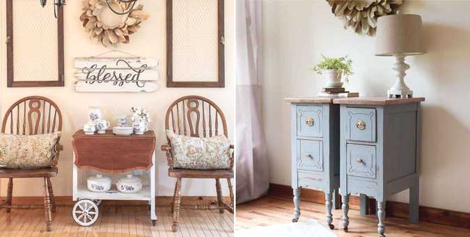 furniture makeover showing teacart and nightstands