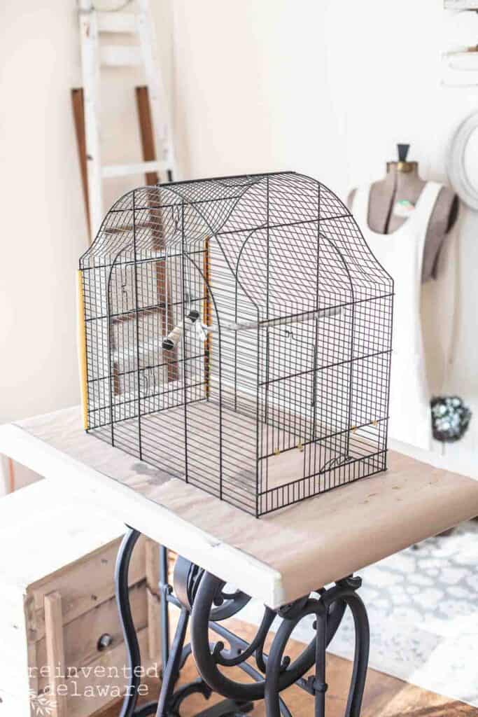bird cage used in a diy hanging light project