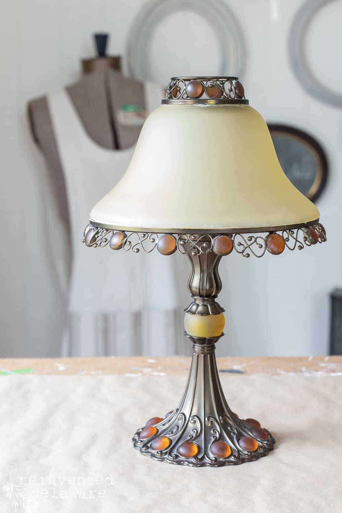 thrift store lamp with metal finish