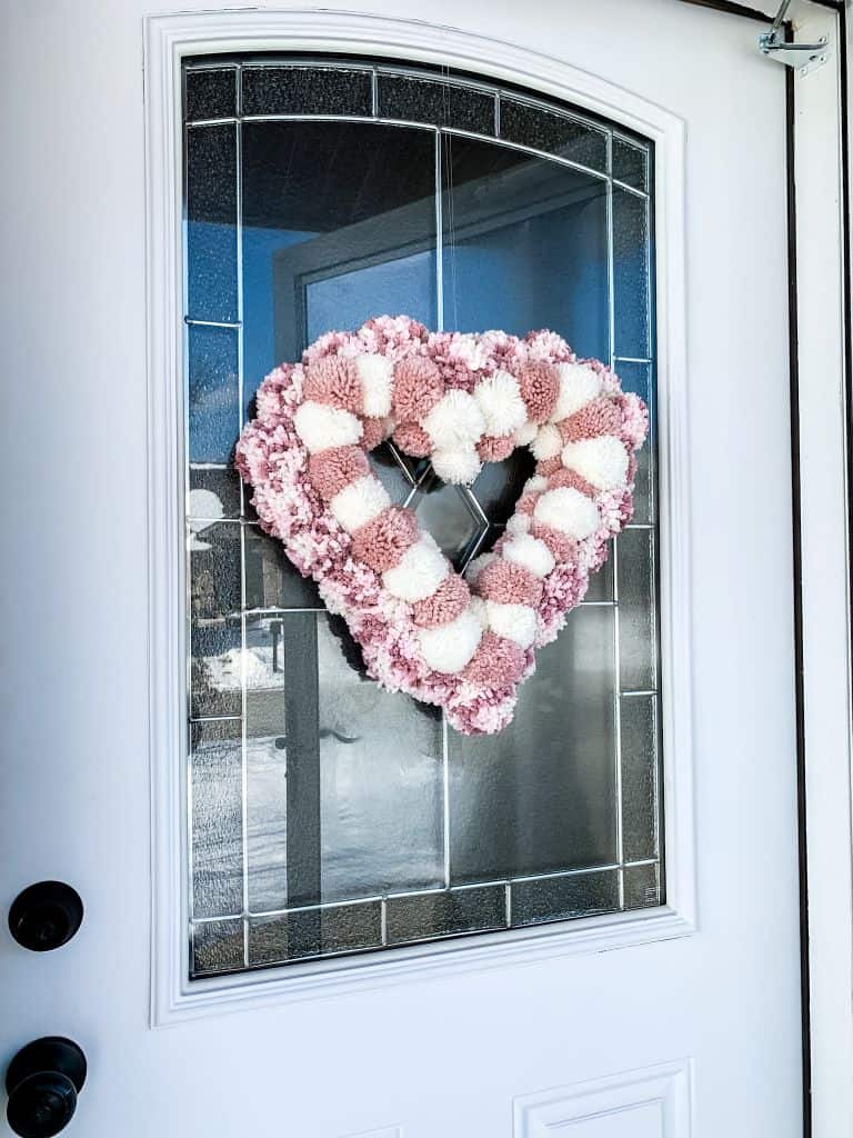 pom pom heart door wreath for valentines day