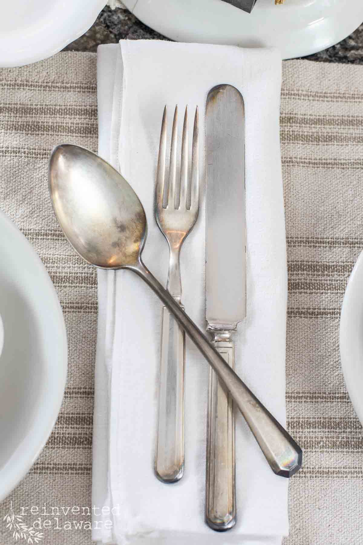 antique silverware used on tablescape