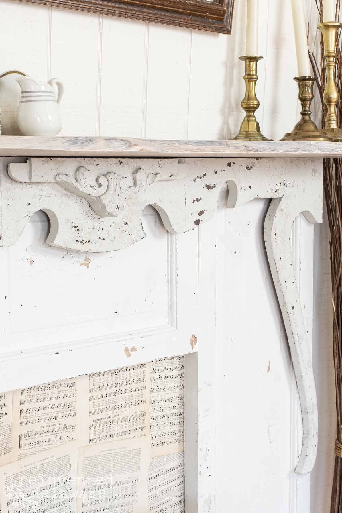 old door made into a faux fireplace