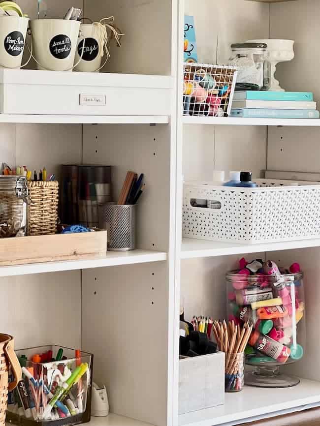 organized shelves in craft room