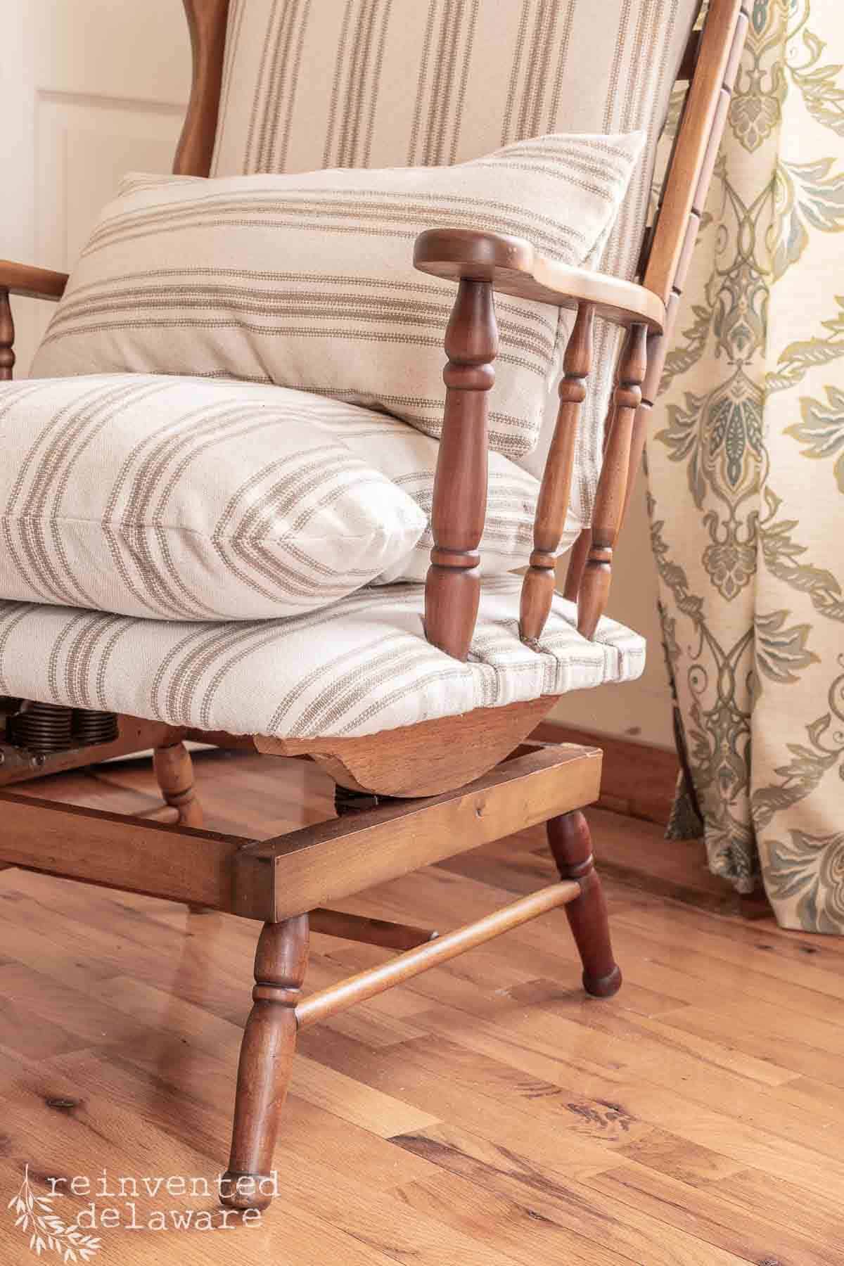 seat and pillow cushion on a reupholstered rocking chair
