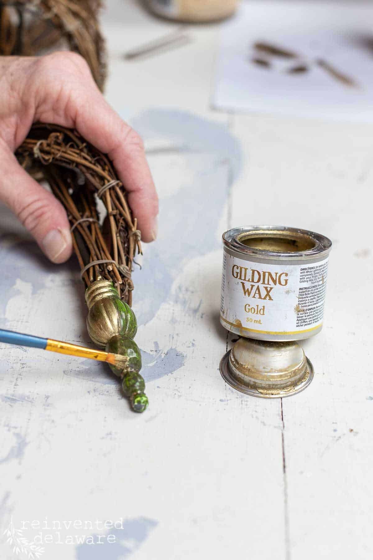 adding gilding wax to spring home decor project