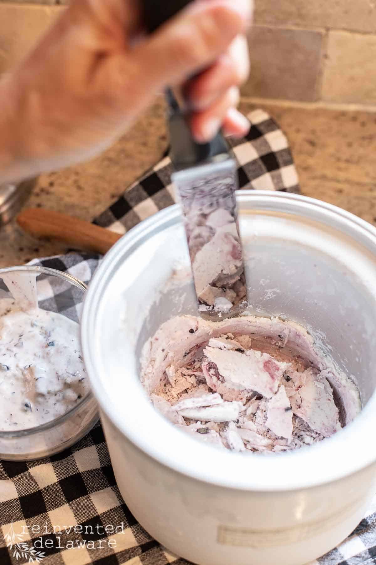 frozen yogurt bark in an ice cream maker