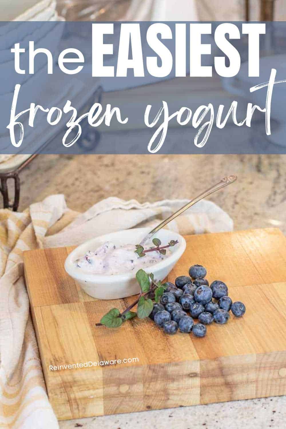 pinterest graphic with text overlay easy frozen yogurt recipe