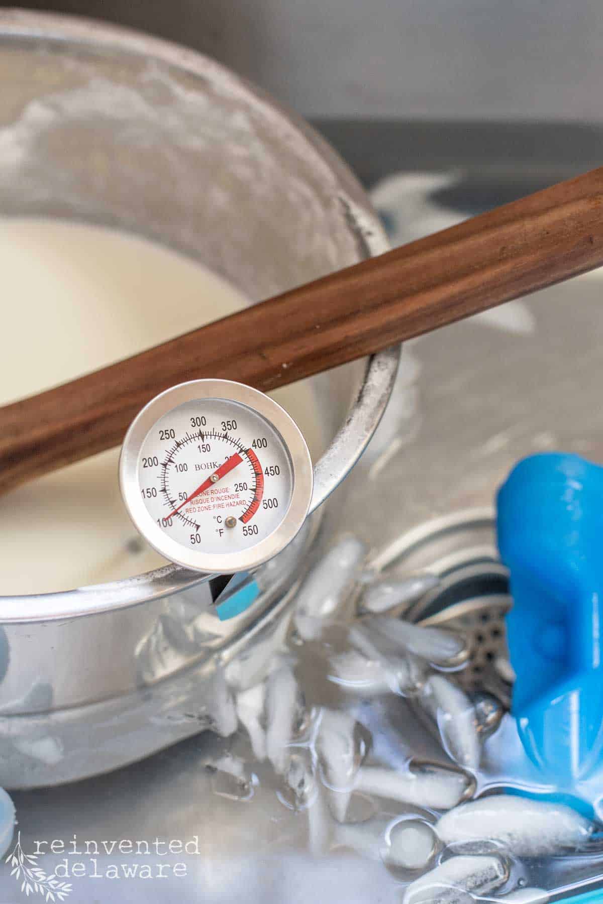 candy thermometer used for homemade yogurt in an instant pot