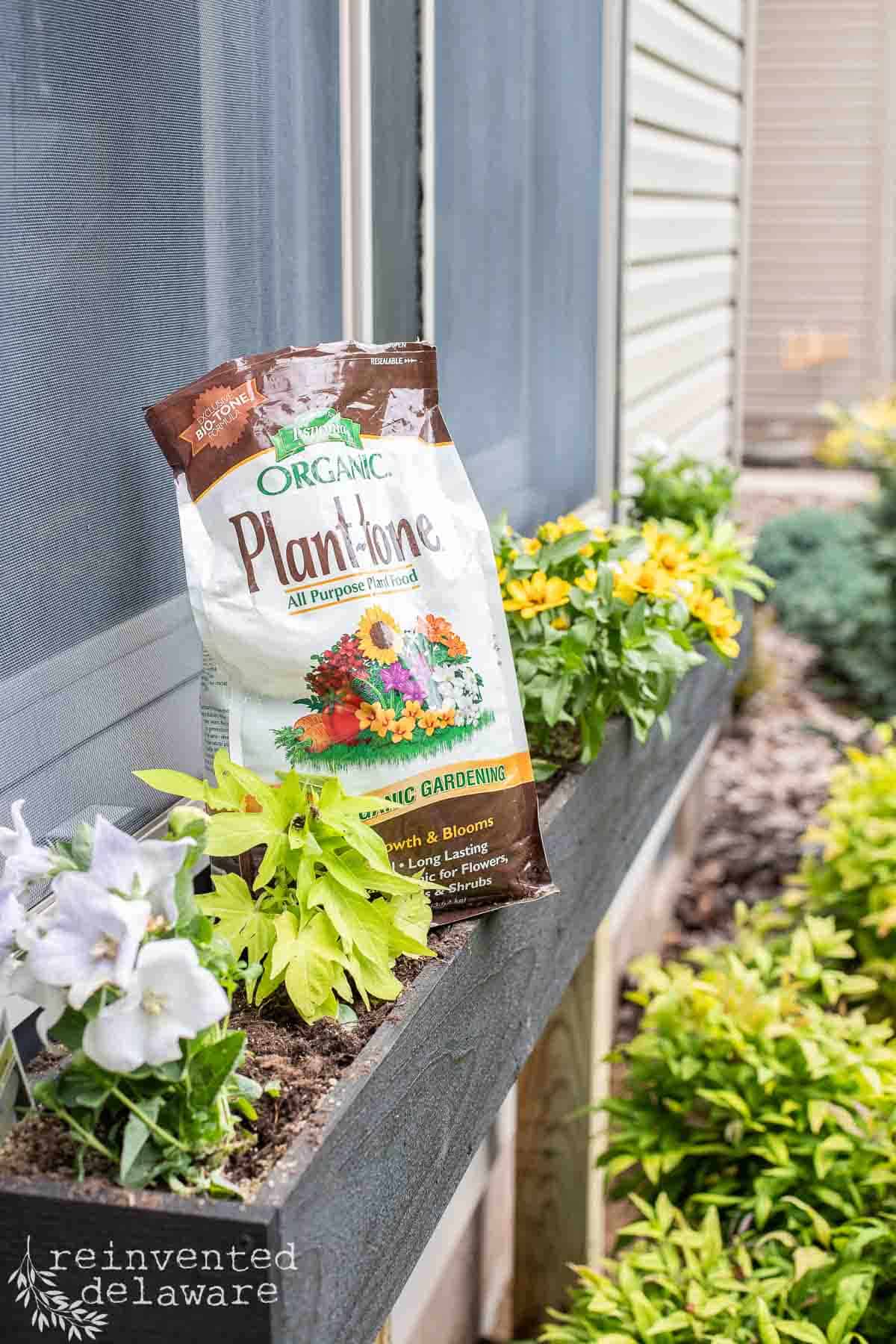 bag of plant tone used for diy window boxes