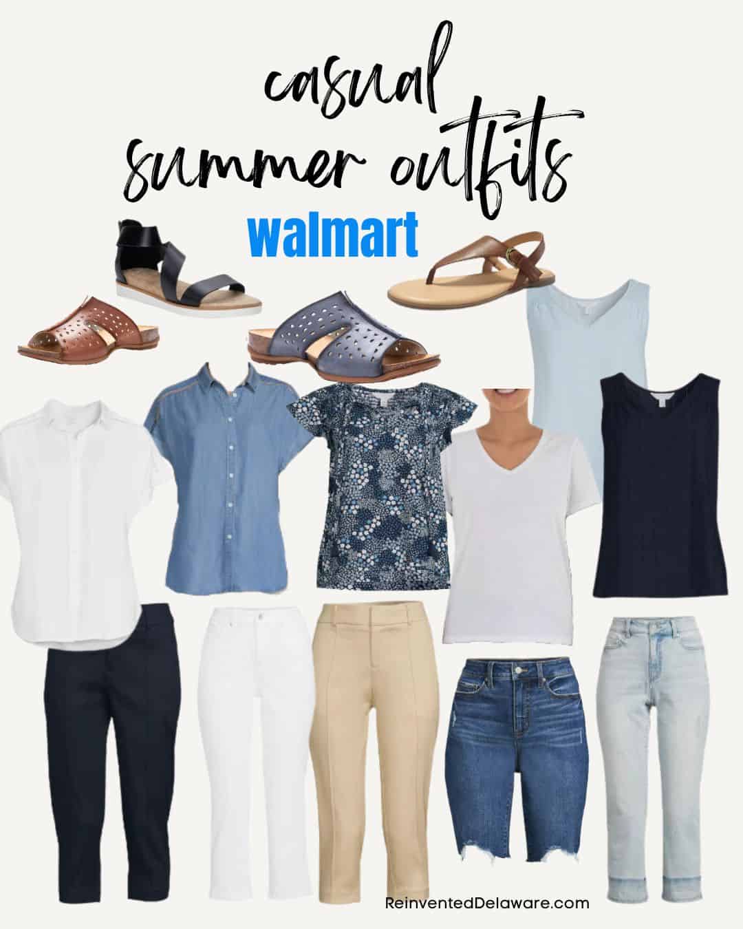 collage of summer capsule wardrobe from walmart