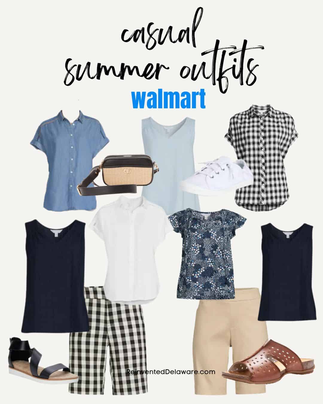 collage of summer capsule wardrobe from walmart