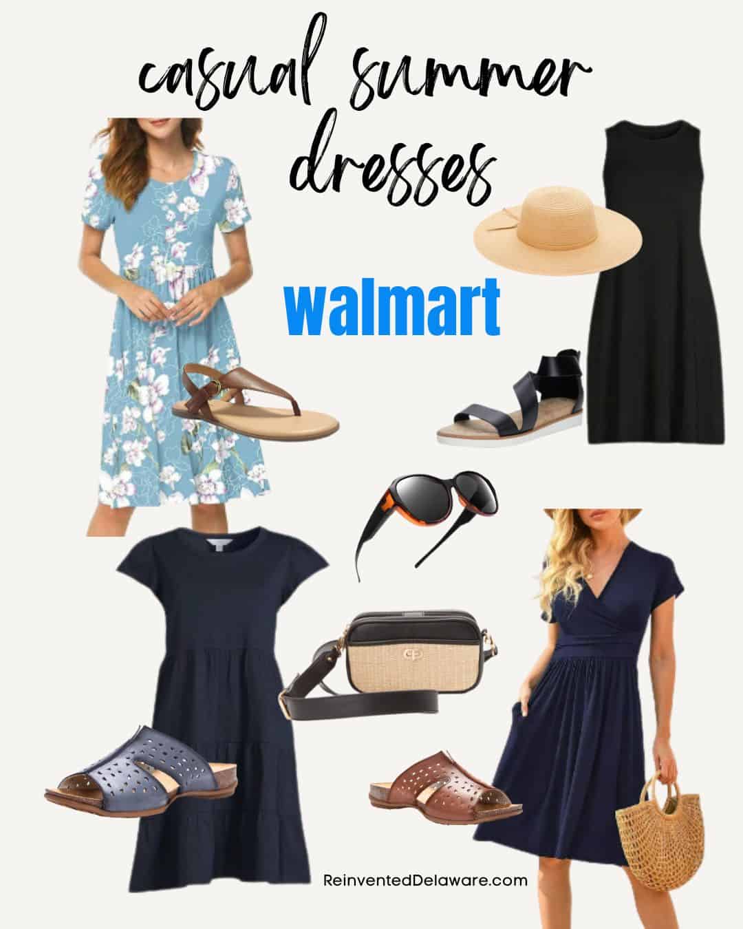collage of summer capsule wardrobe from walmart