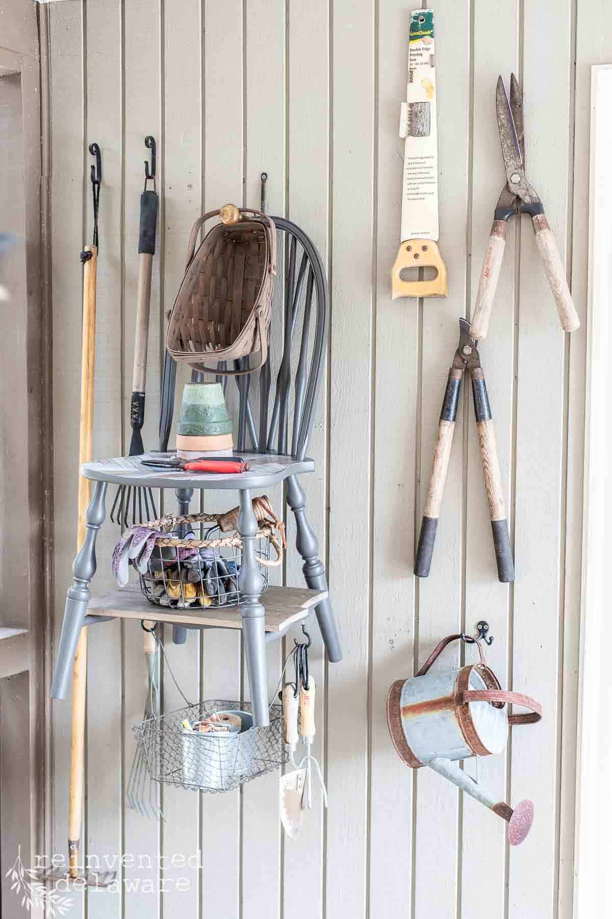 outdoor space organized for gardening tools