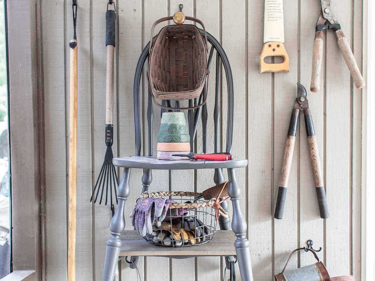 Easy Upcycled Garden Tool Organizer from an Old Chair