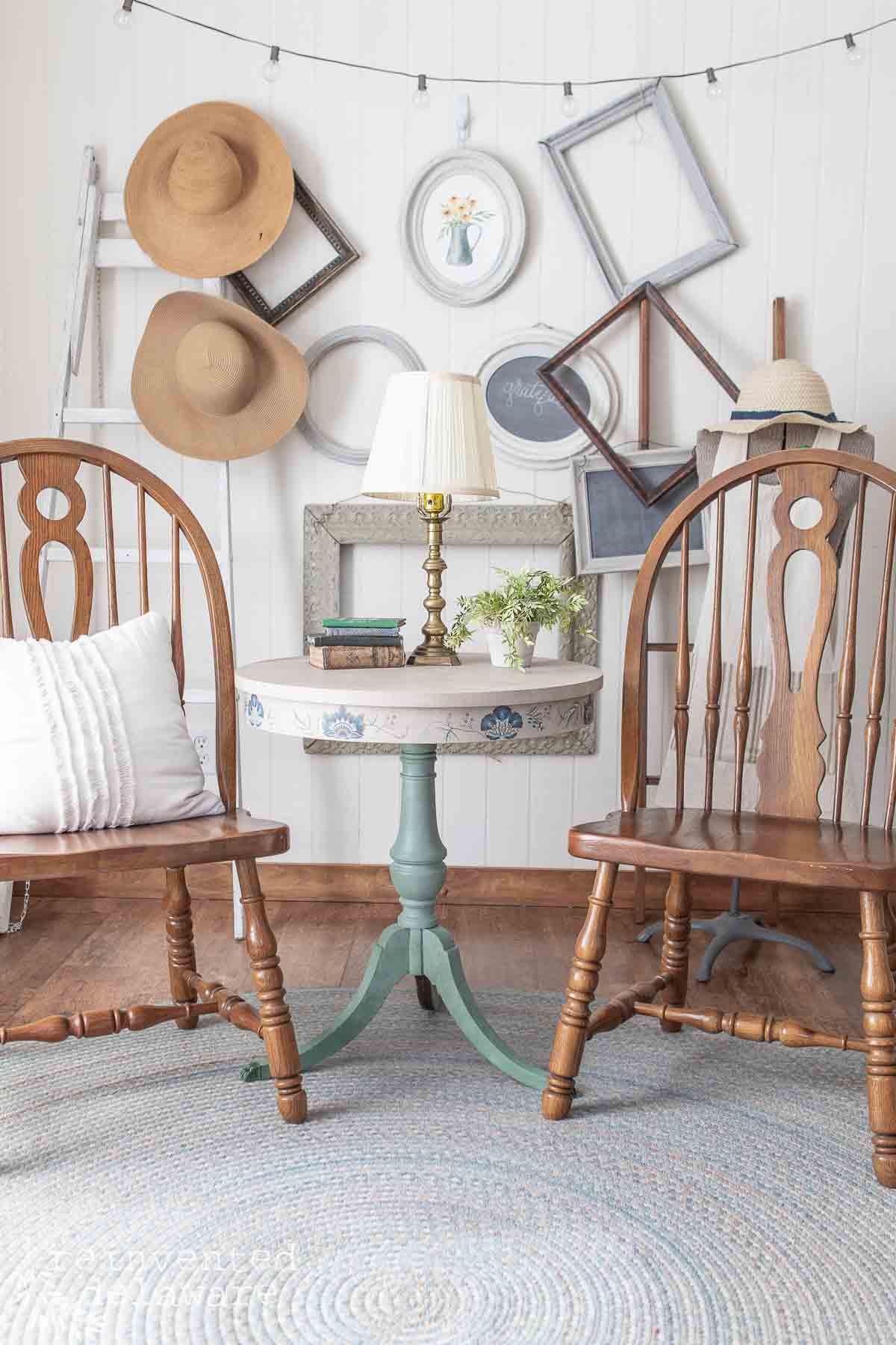 staged shot of Duncan Phyfe side table makeover using chalk paint